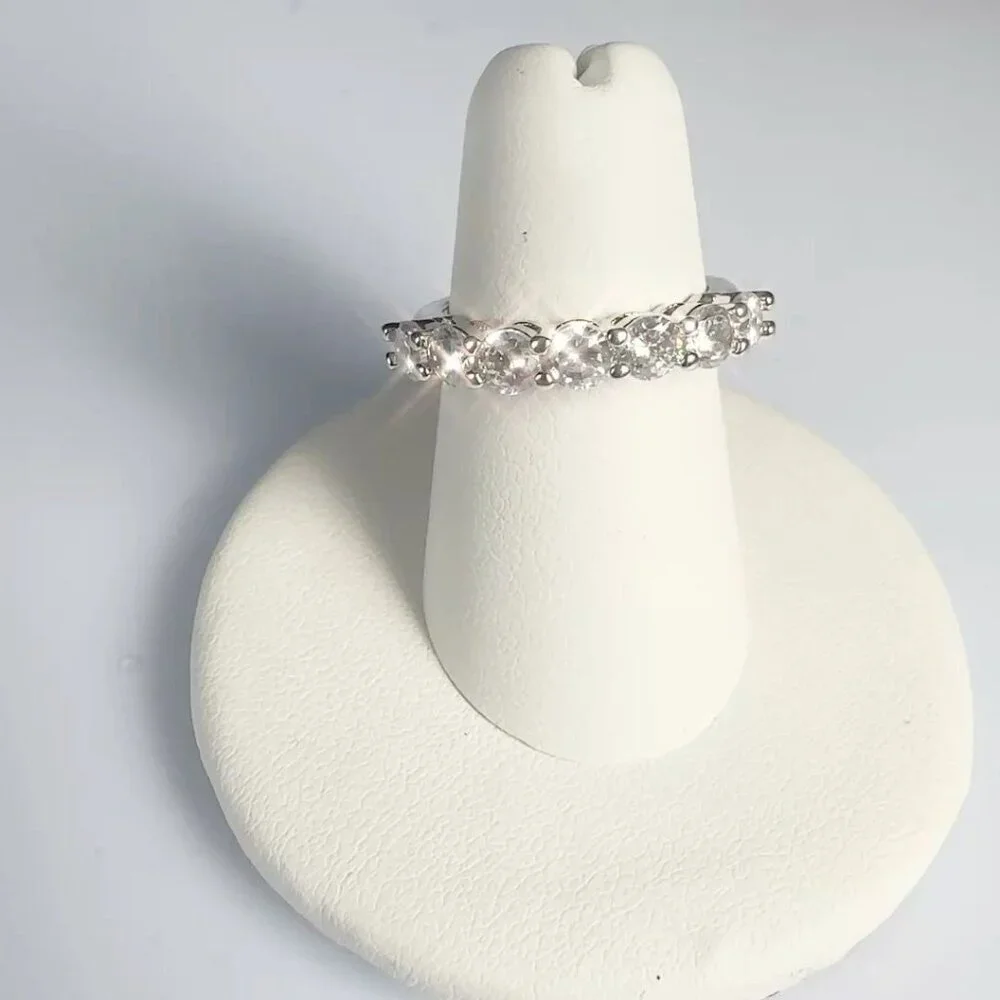 Cubic Zirconia Silver Tone Band Ring Size 6 to 10